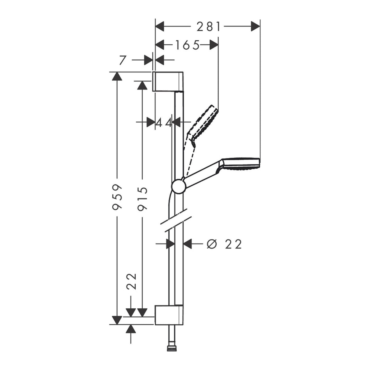 Hansgrohe Crometta Shower set 100 1jet EcoSmart with shower bar 90 cm 26539400 technical 01.jpg
