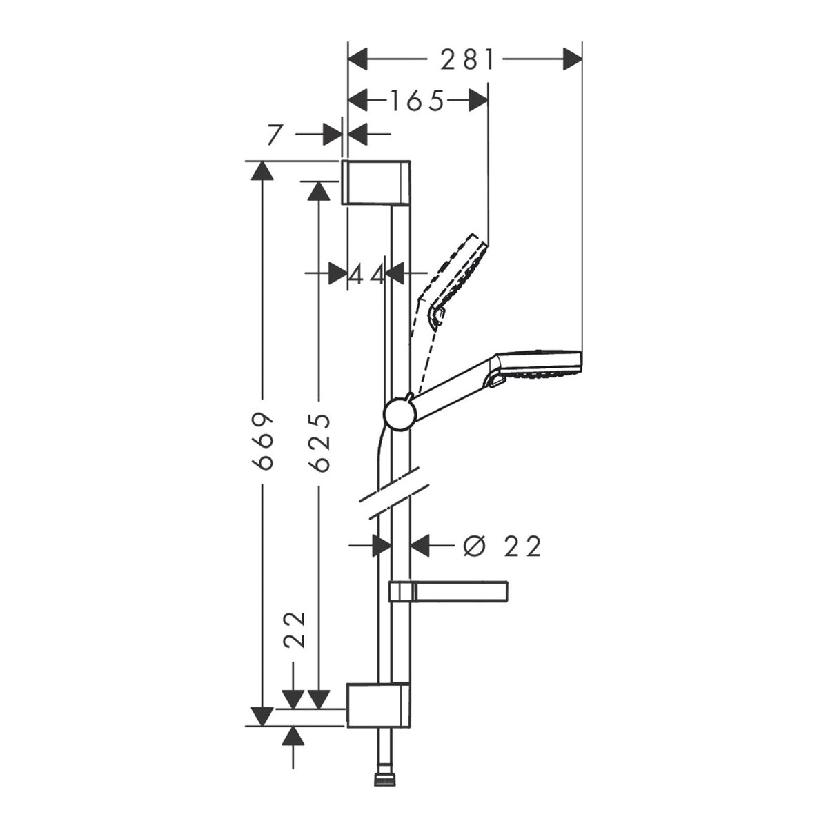 Hansgrohe Crometta Shower set 100 Vario with shower bar 65 cm and soap dish 26553400 technical 01.jpg