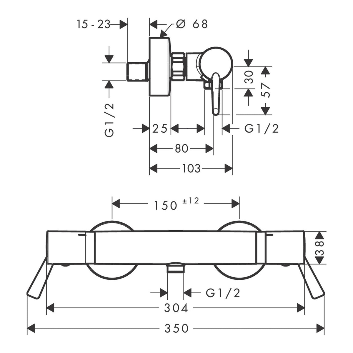 Hansgrohe Ecostat Comfort Shower thermostat Care for exposed installation with extra long handles 13117000 technical 02.jpg