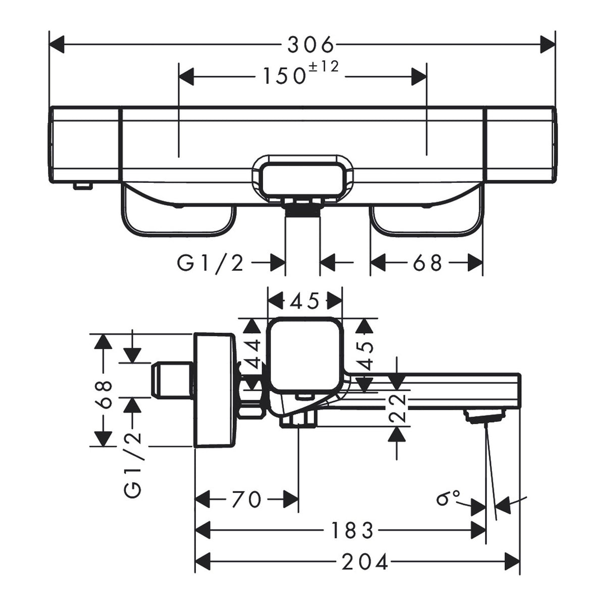Hansgrohe Ecostat E Bath thermostat for exposed installation 15774000 technical 01.jpg