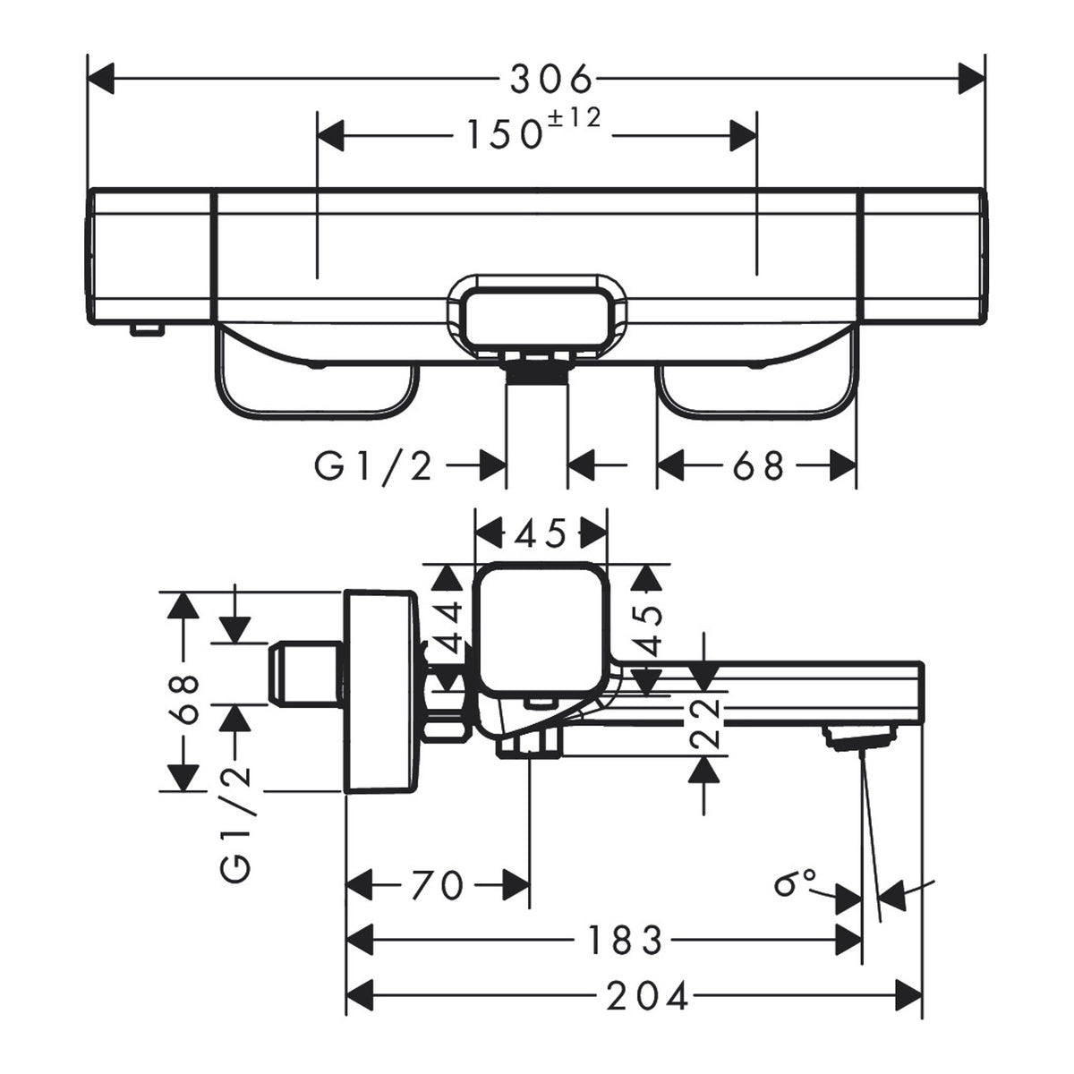 Hansgrohe Ecostat E Bath thermostat for exposed installation 15774000 technical 03.jpg