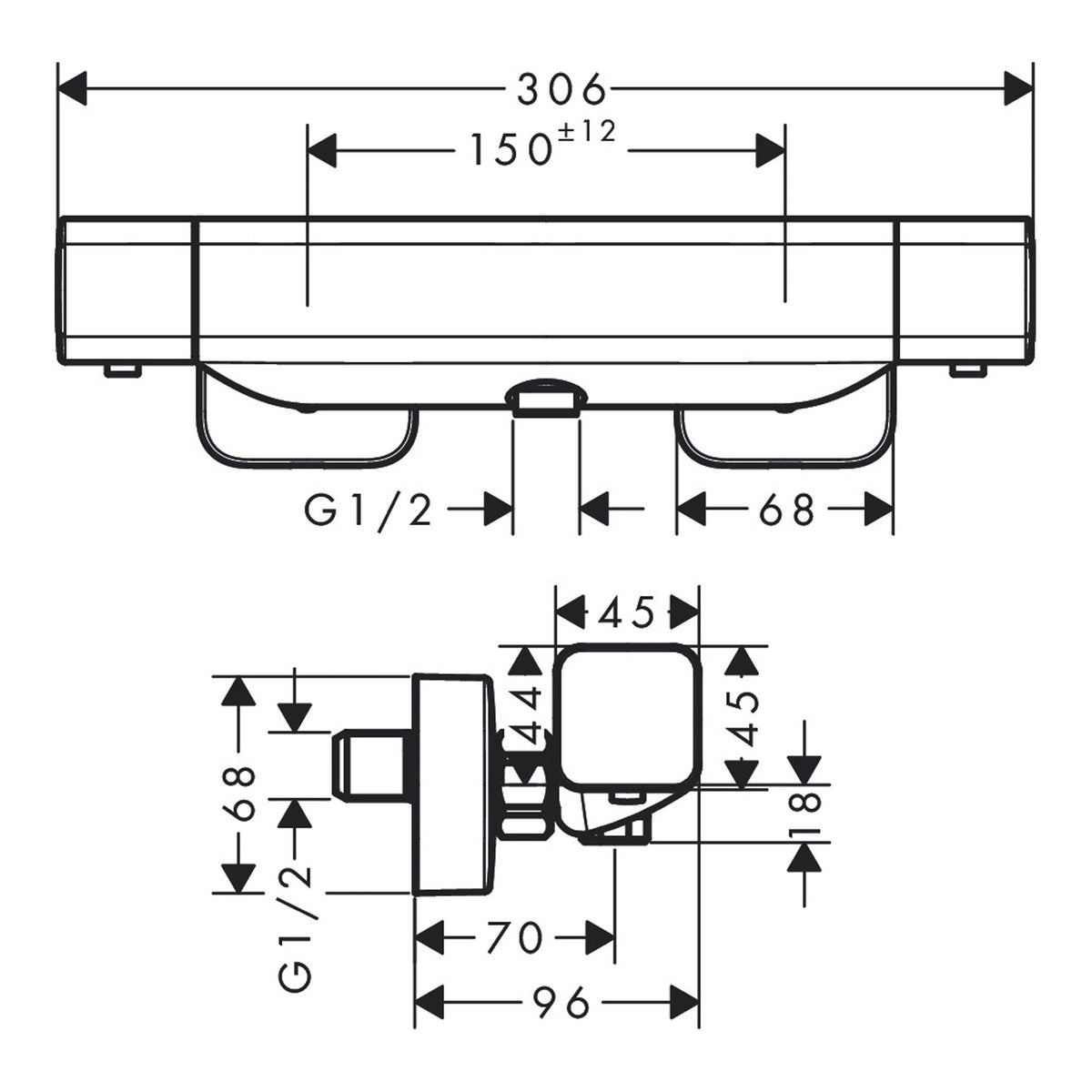 Hansgrohe Ecostat E Shower thermostat for exposed installation 15773000 technical 01.jpg
