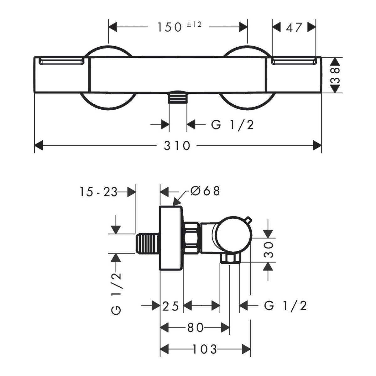 Hansgrohe Ecostat Element Shower thermostat for exposed installation 13346000 technical 01.jpg