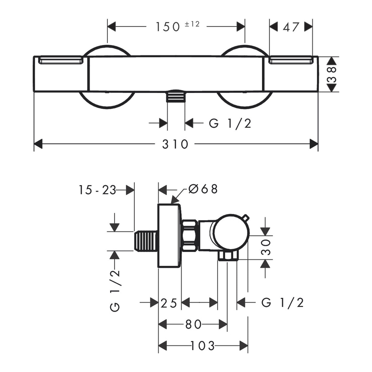 Hansgrohe Ecostat Element Shower thermostat for exposed installation 13346000 technical 02.jpg