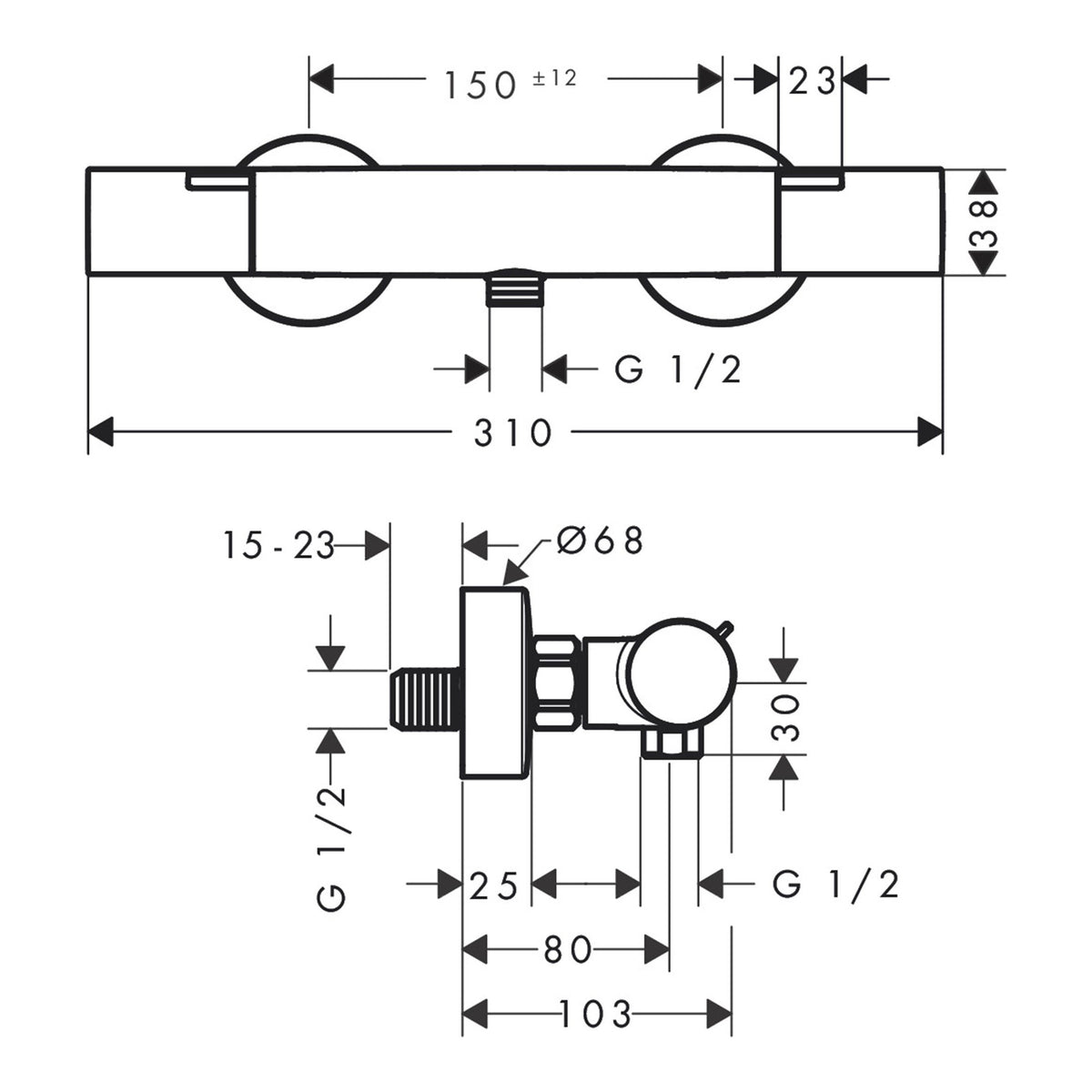 Hansgrohe Ecostat Fine Shower thermostat for exposed installation C3 13326000 technical 01.jpg
