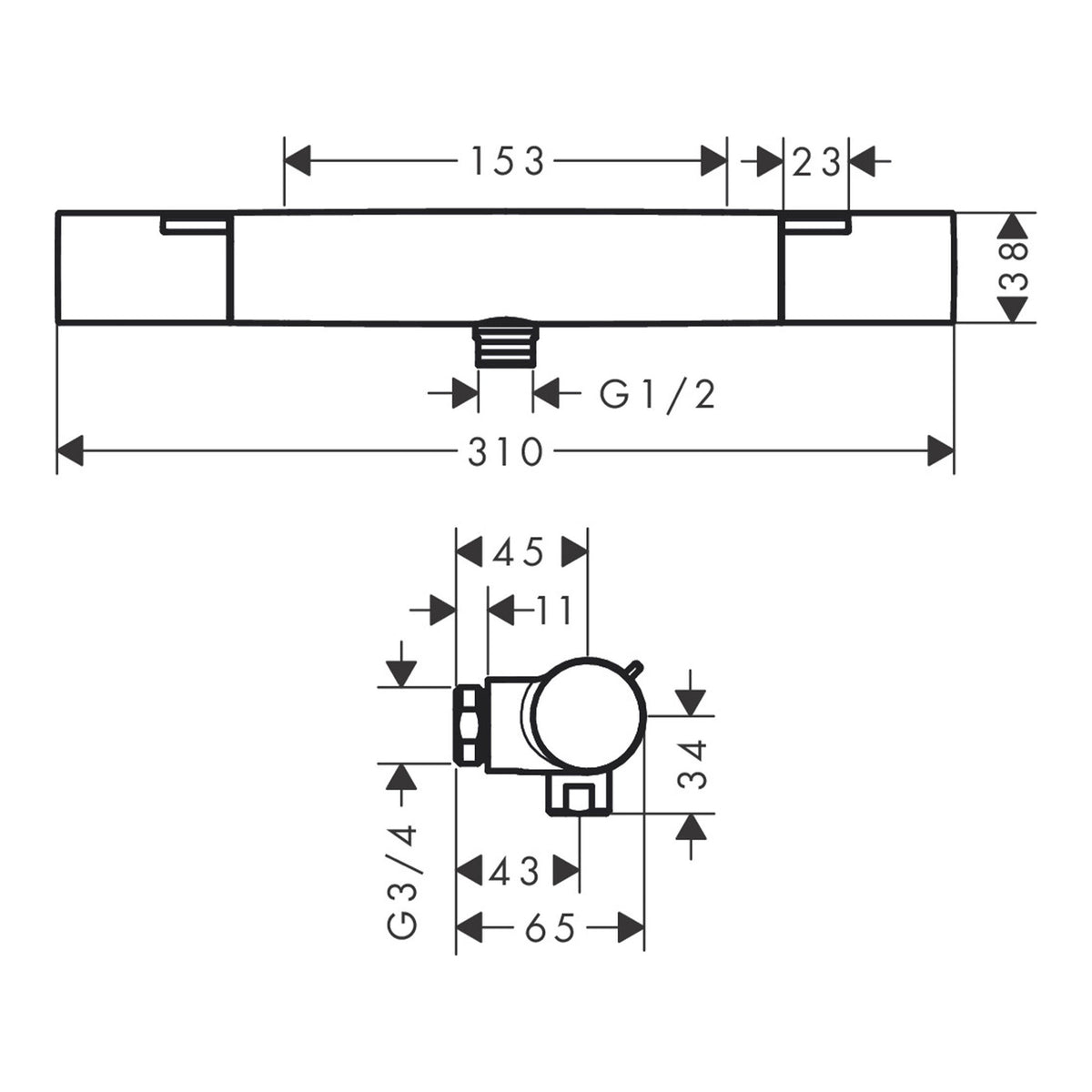 Hansgrohe Ecostat Fine Shower thermostat for exposed installation CH 13328000 technical 01.jpg