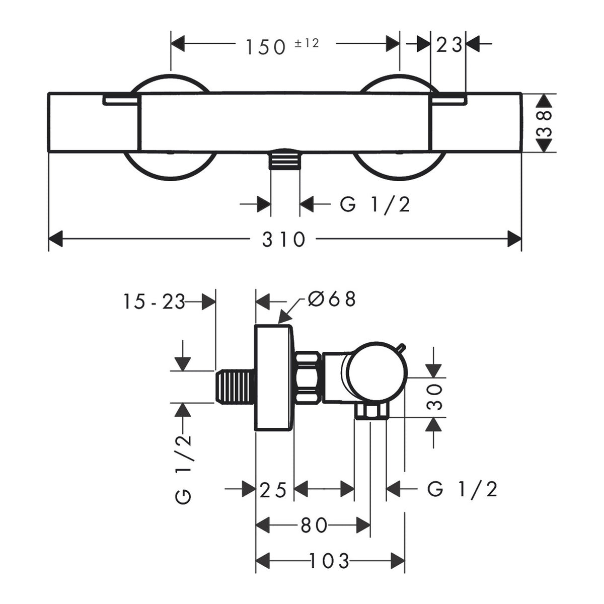 Hansgrohe Ecostat Fine Shower thermostat for exposed installation with temperature limiter 13323000 technical 01.jpg
