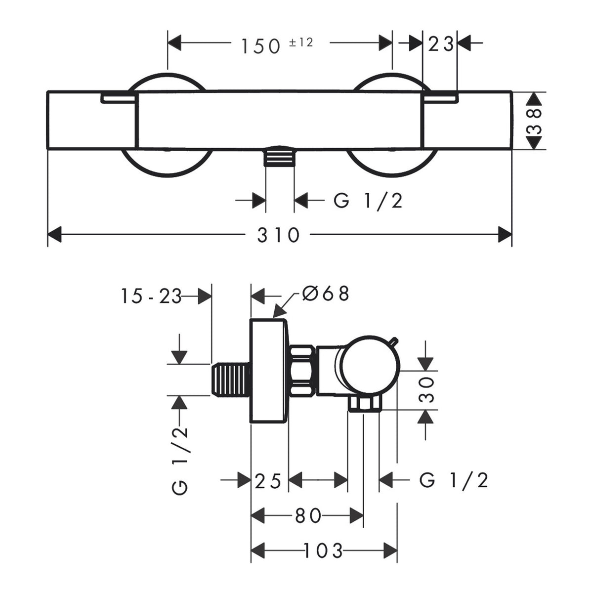 Hansgrohe Ecostat Fine Shower thermostat for exposed installation with temperature limiter 13323000 technical 02.jpg