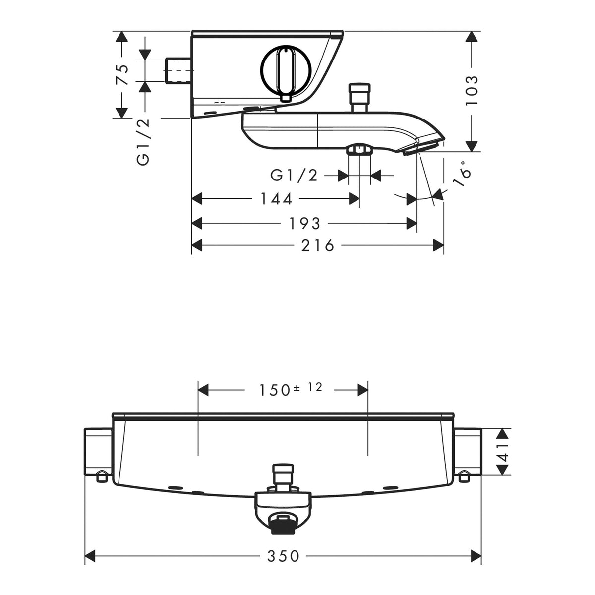 Hansgrohe Ecostat Select Bath thermostat for exposed installation 13141000 technical 02.jpg