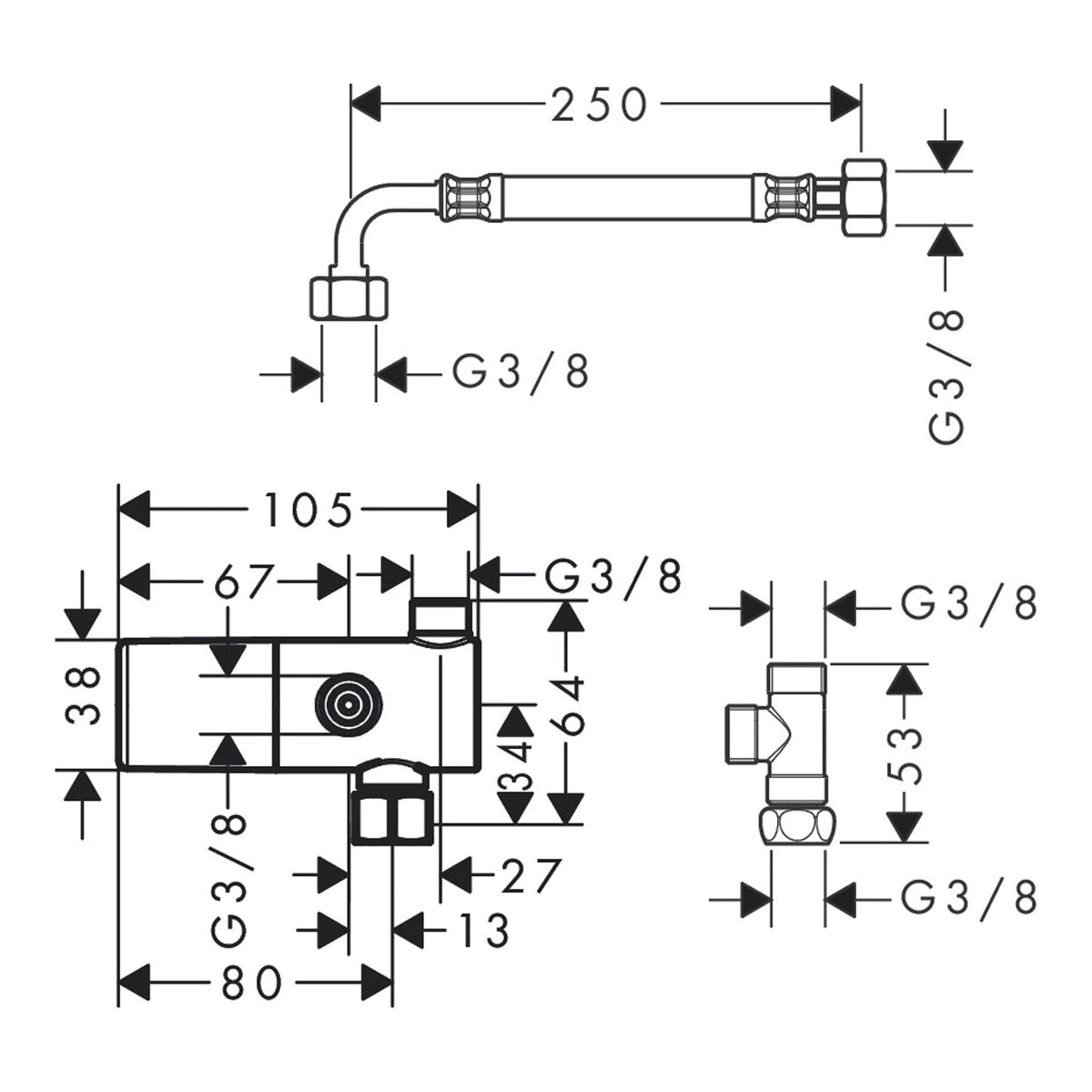 Hansgrohe Ecostat Under basin thermostat for exposed installation 15346000 technical 01.jpg