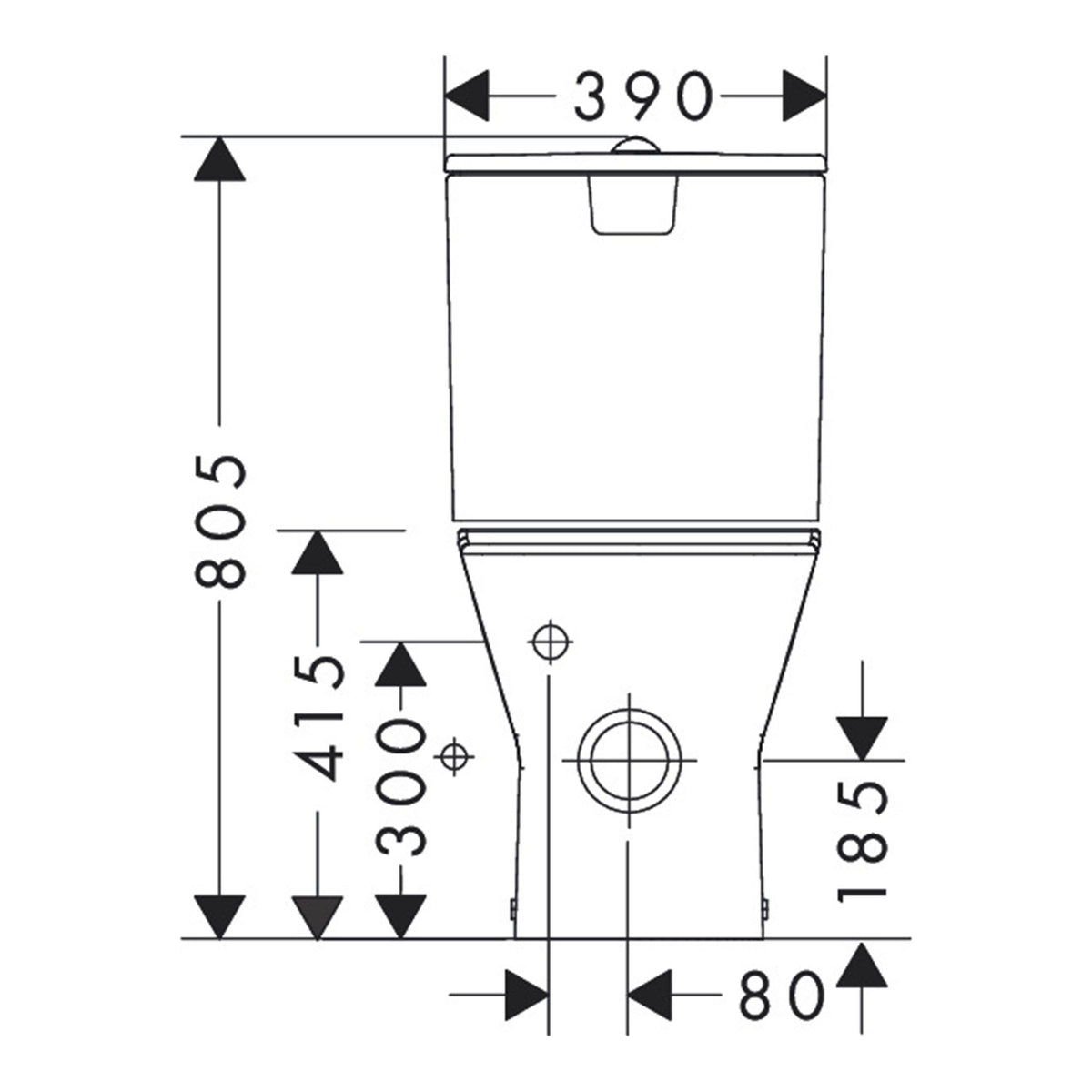 Hansgrohe EluPura Original Q Floorstanding WC close coupled back to wall with horizontal vertical outlet AquaChannel Flush 60137450 technical 04.jpg