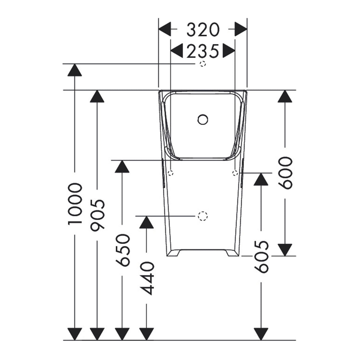 Hansgrohe EluPura Original Q Urinal 600 300 with top water supply and bottom rear outlet rimless 60128450 technical 02.jpg