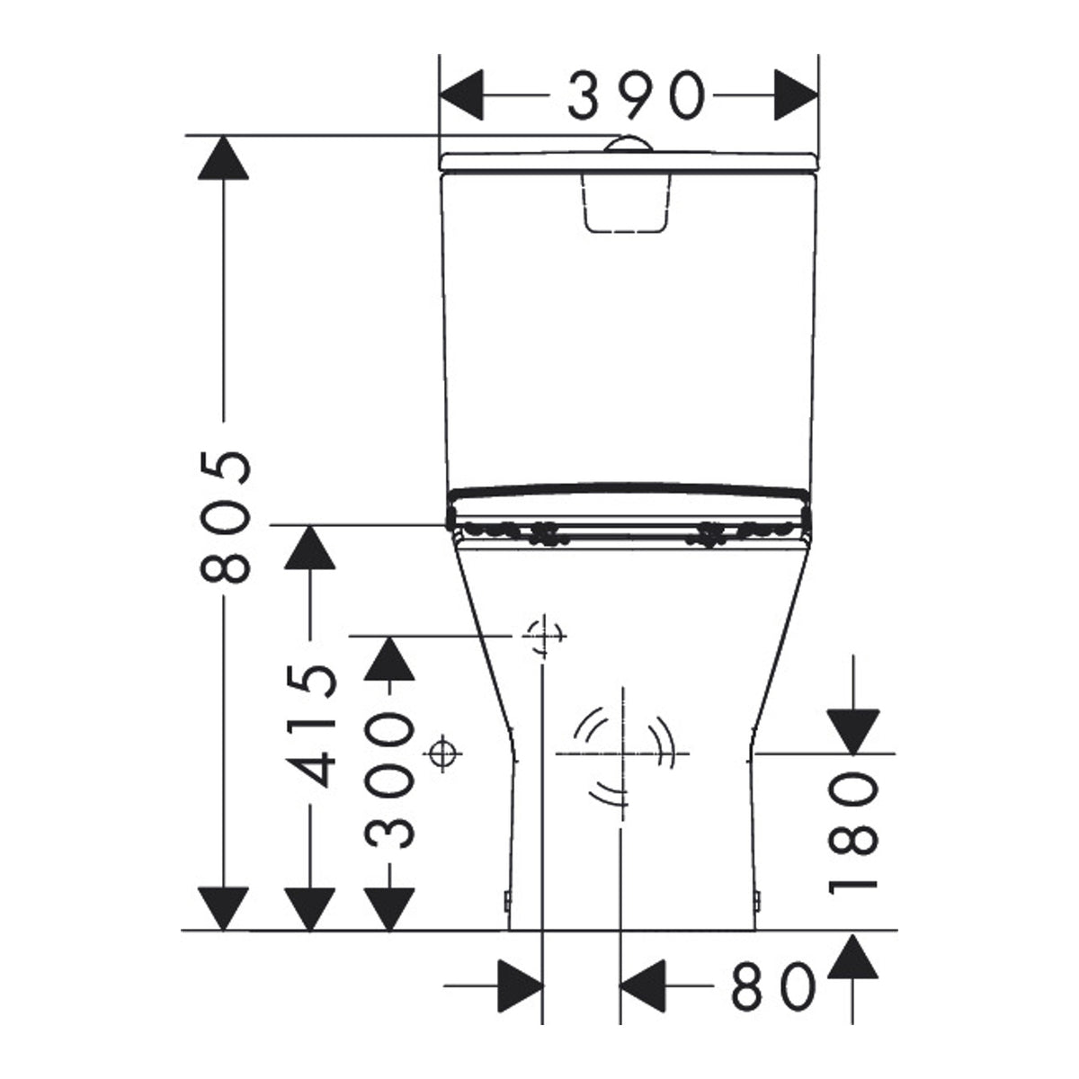 Hansgrohe EluPura Original S Floorstanding WC Set close coupled with vertical/horizontal outlet, AquaChannel Flush with tank and WC seat and cover Installation example