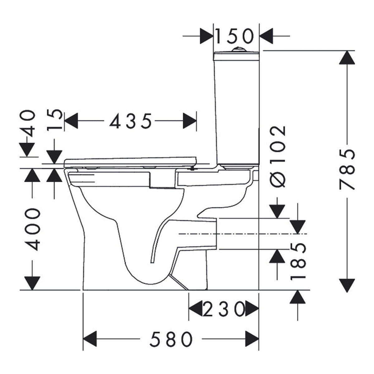 Hansgrohe EluPura Original S Floorstanding WC Set with horizontal outlet AquaChannel Flush HygieneEffect with tank and WC seat and cover with SoftClose and QuickRelease 62040450 technical 02.jpg
