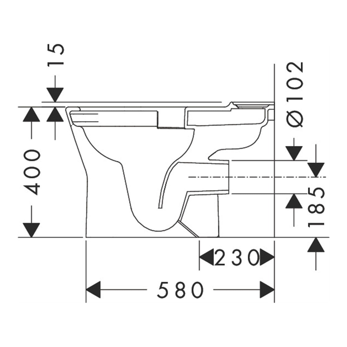 Hansgrohe EluPura Original S Floorstanding WC close coupled with horizontal outlet AquaChannel Flush HygieneEffect 62038450 technical 08.jpg