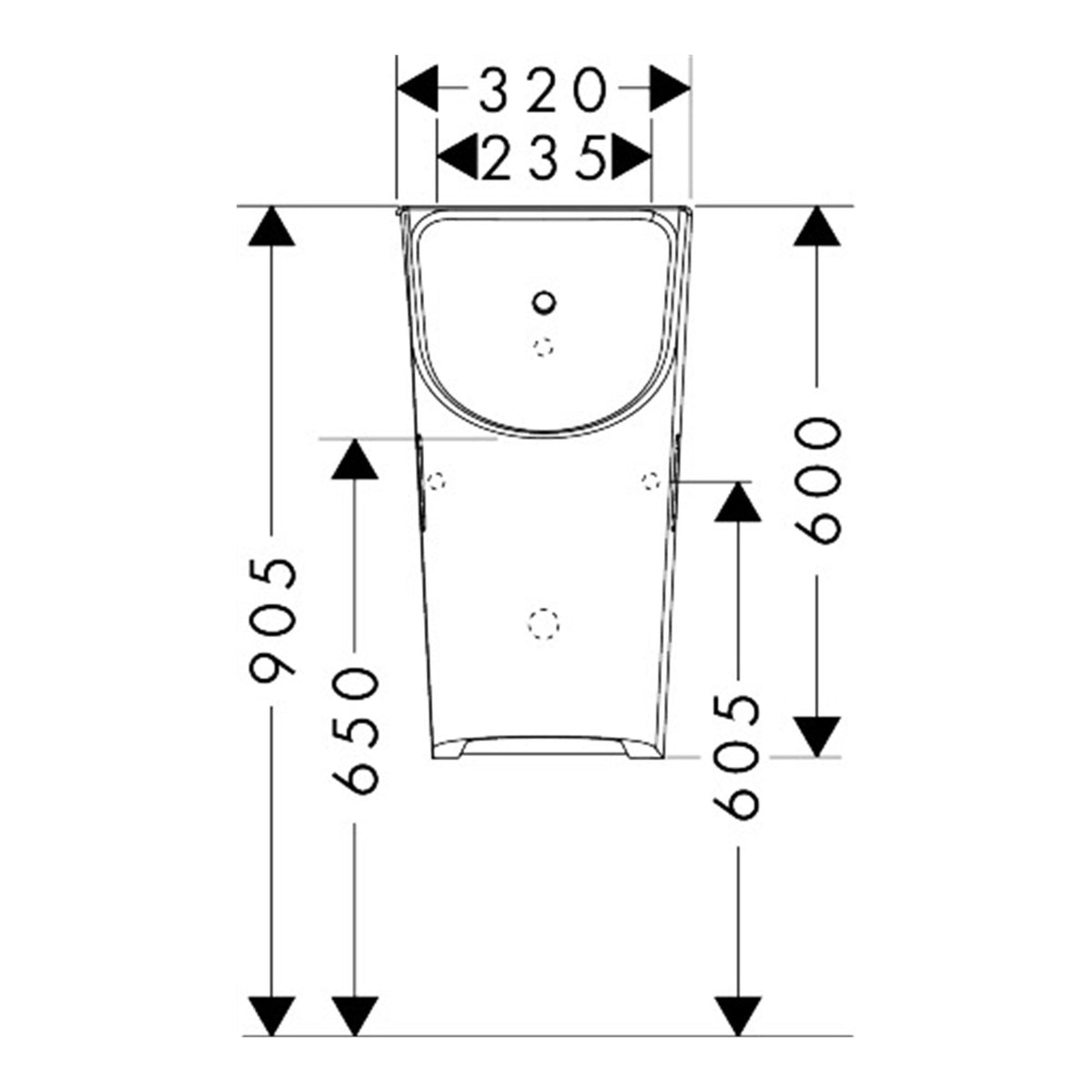 Hansgrohe EluPura Original S Urinal with rear water supply and bottom rear outlet rimless HygieneEffect 62048450 technical 02.jpg