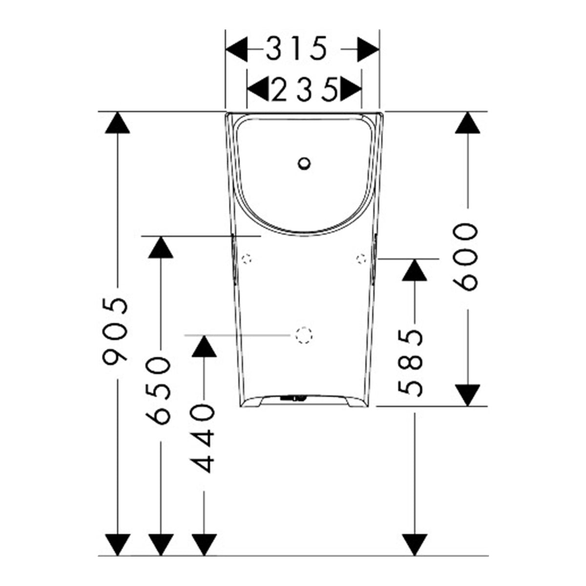 Hansgrohe EluPura Original S Urinal with top water supply and bottom rear outlet rimless 60287450 technical 02.jpg
