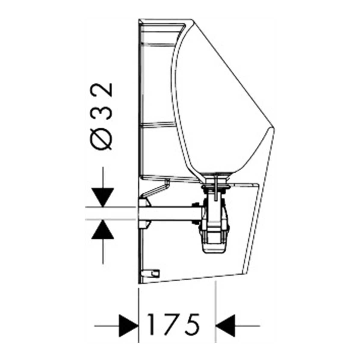 Hansgrohe EluPura Original S Urinal with top water supply and bottom rear outlet rimless HygieneEffect 62049450 technical 03.jpg