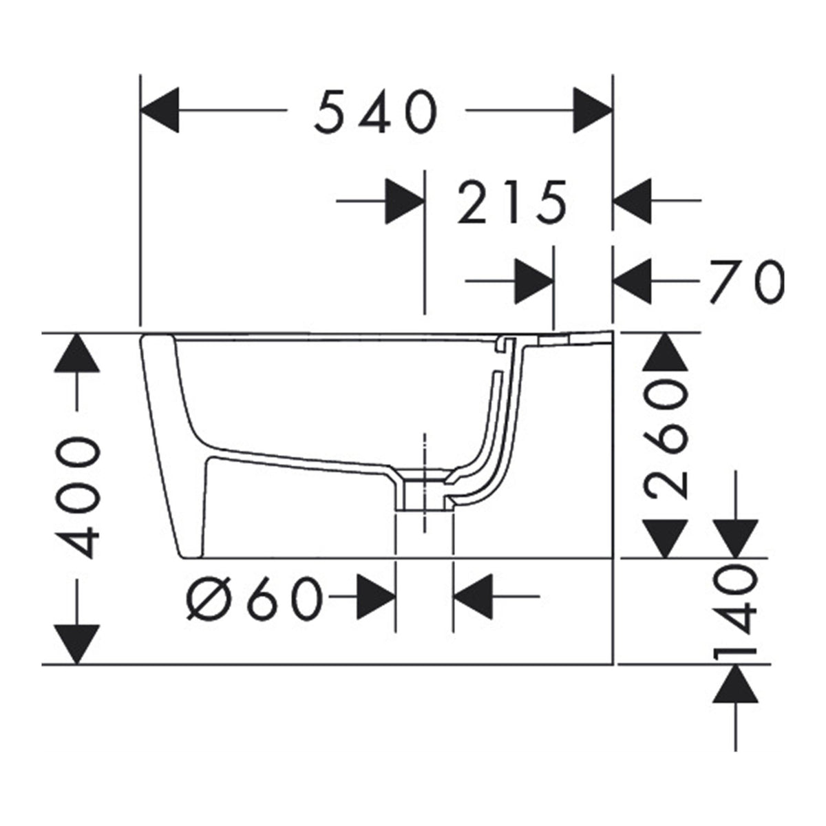 Hansgrohe EluPura Original S Wall hung Bidet 540 with tap hole and overflow HygieneEffect 62045450 technical 02.jpg