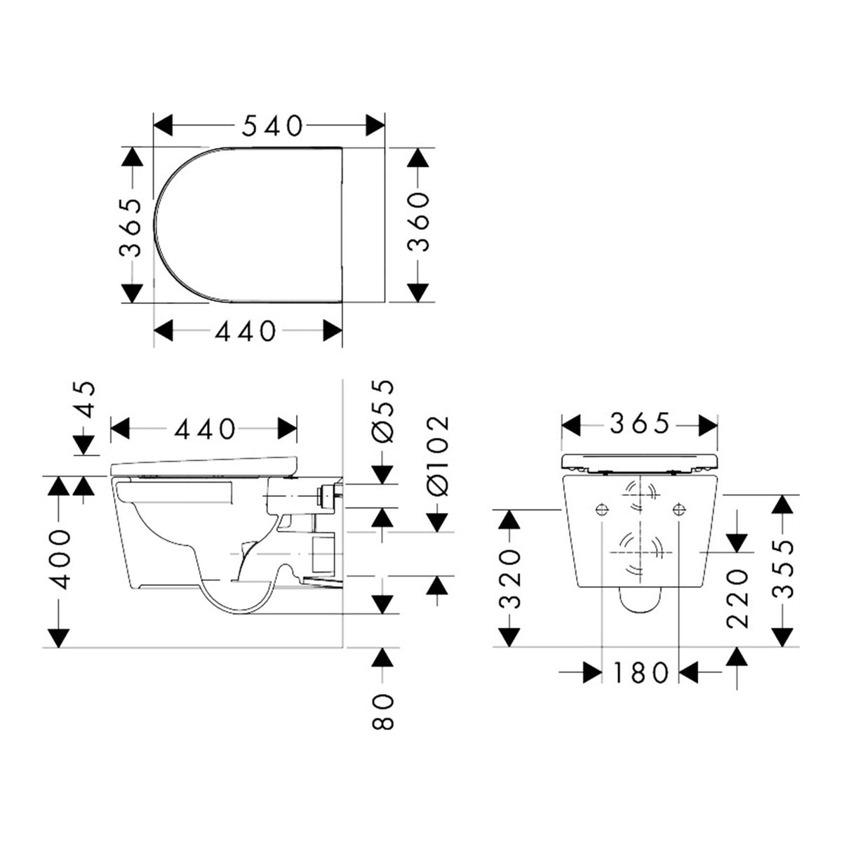 Hansgrohe EluPura Original S Wall hung WC Set AquaChannel Flush HygieneEffect with WC seat with SoftClose and QuickRelease 62050450 technical 01.jpg