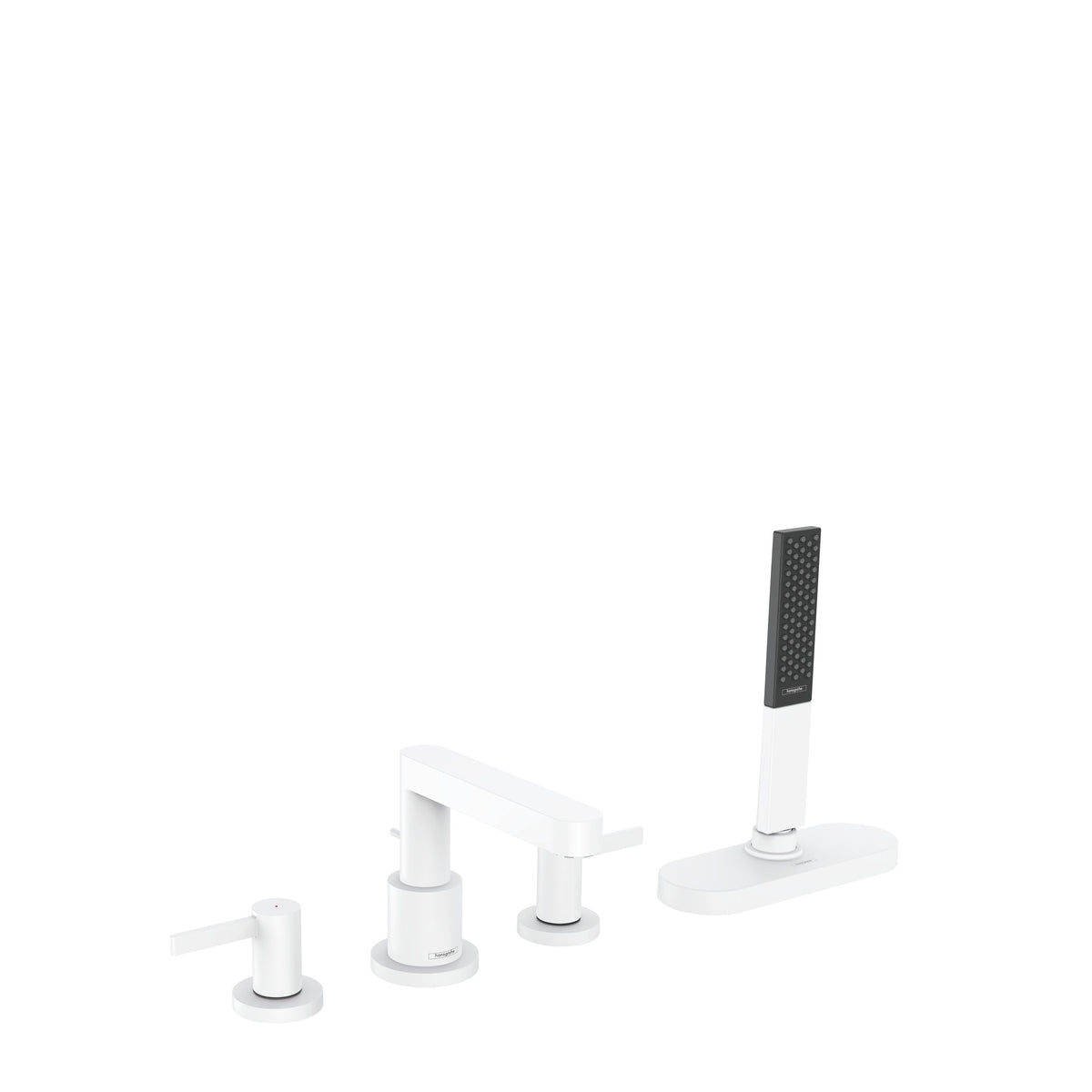 Hansgrohe Finoris 4 hole rim mounted bath mixer with sBox Matt White 76444700