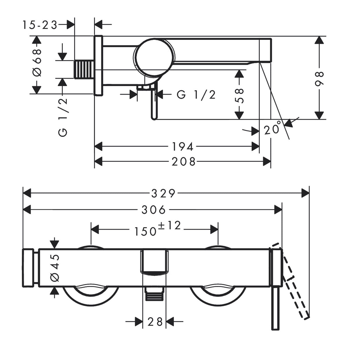 Hansgrohe Finoris Single lever bath mixer for exposed installation 76420000 technical 01.jpg
