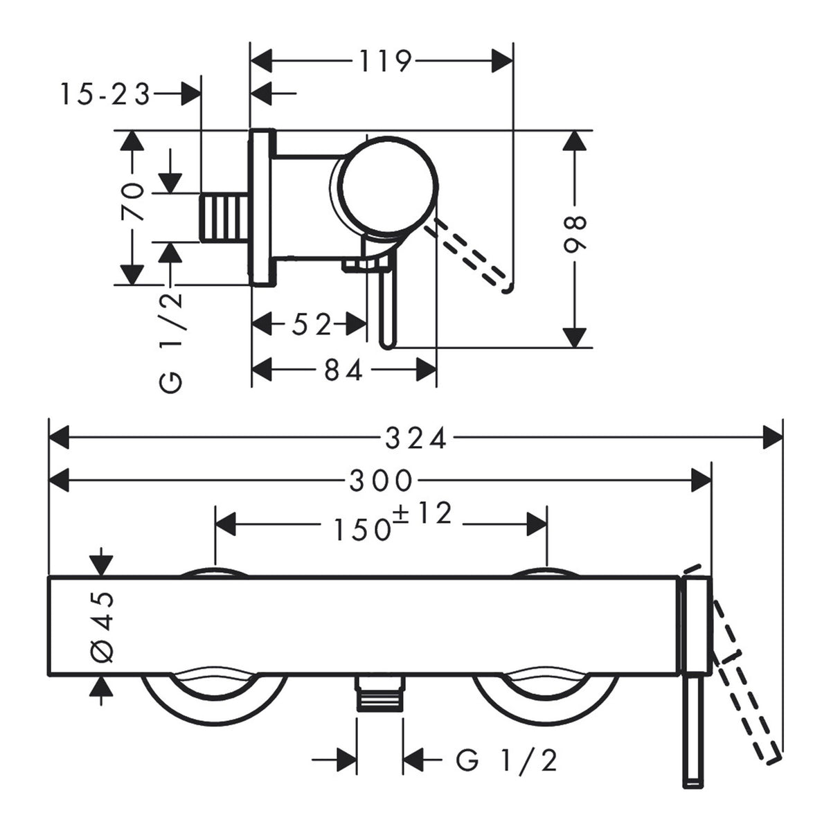 Hansgrohe Finoris Single lever shower mixer for exposed installation 76620140 technical 01.jpg