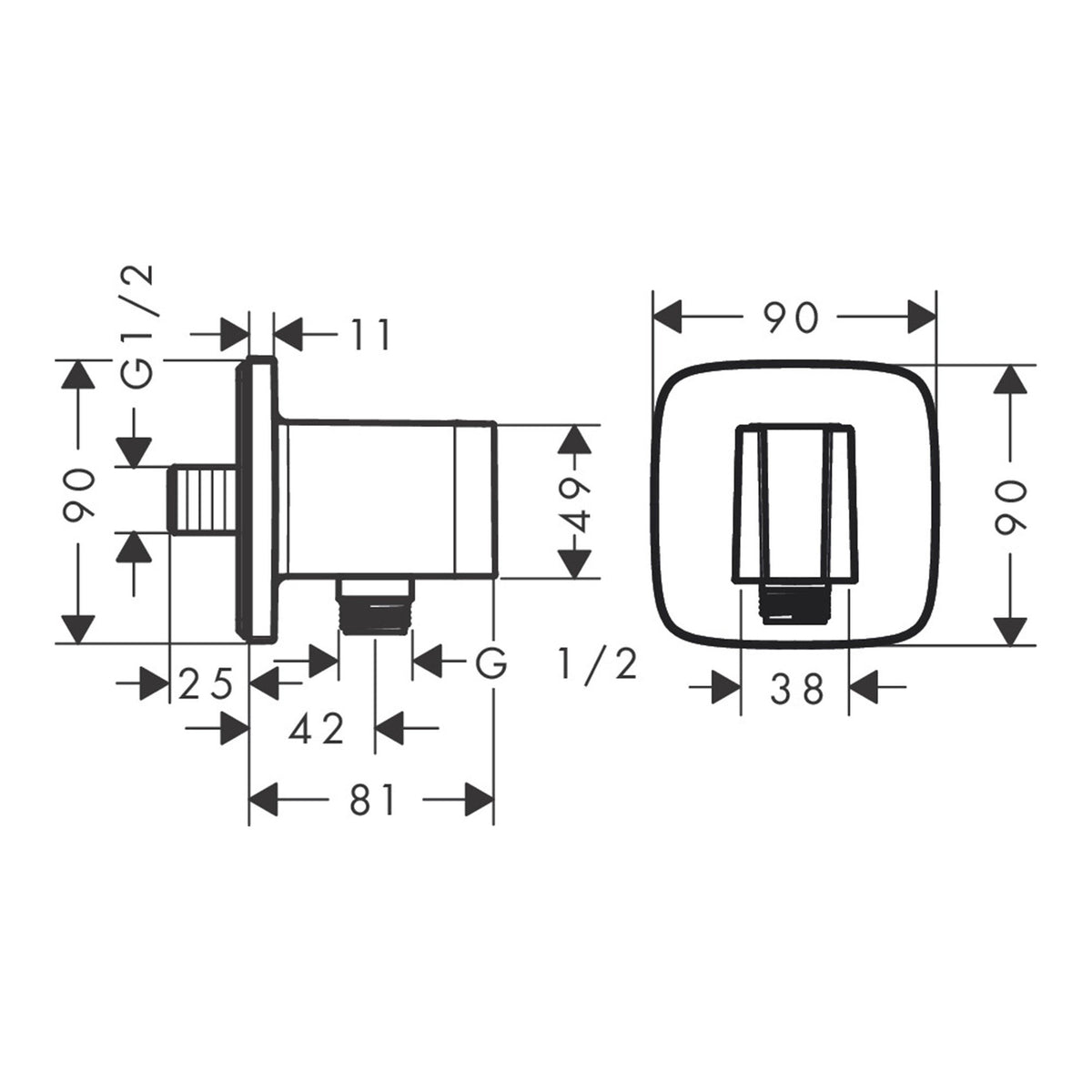 Hansgrohe FixFit Q Wall outlet with shower holder 26887140 technical 01.jpg