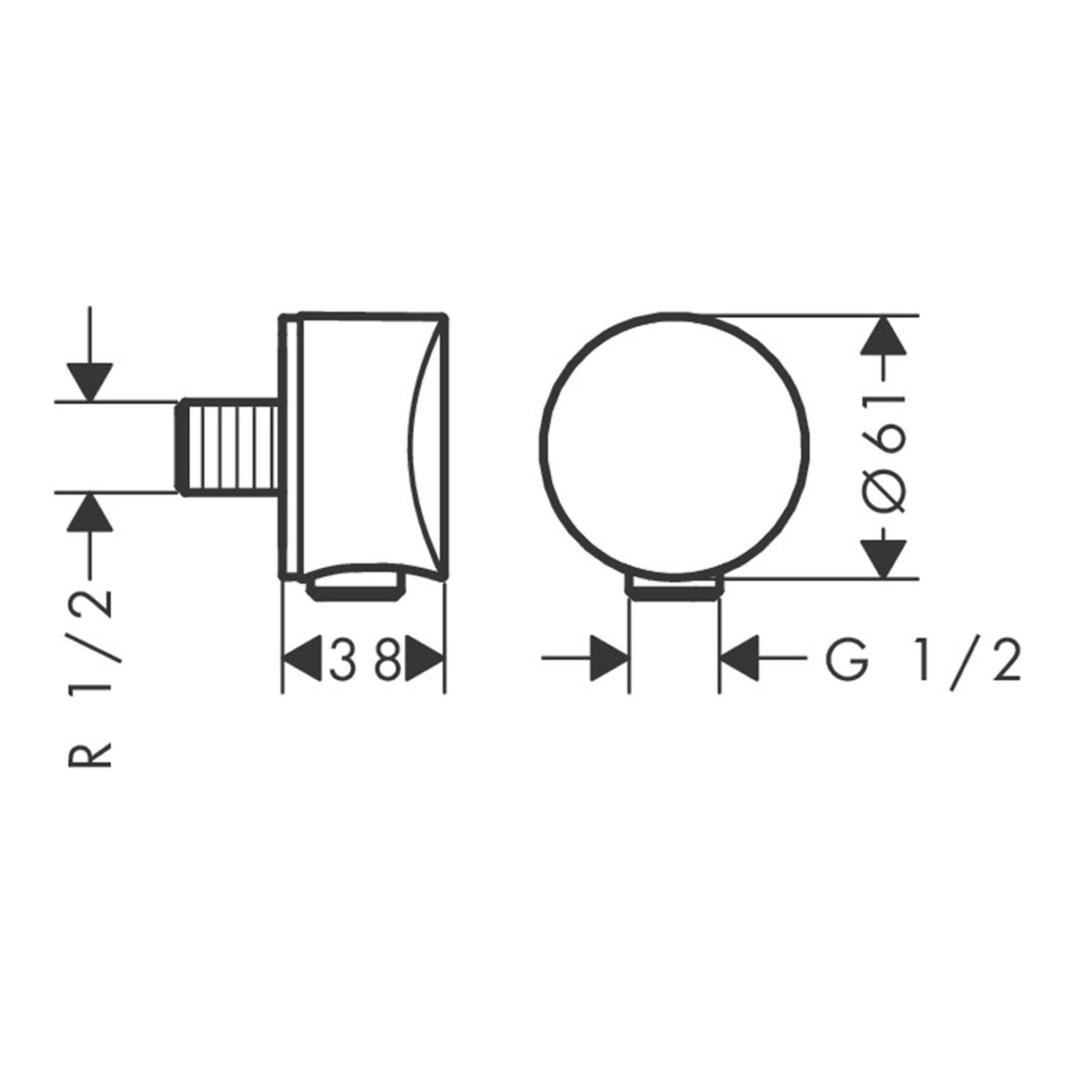 Hansgrohe FixFit Wall outlet S with non return valve and synthetic connection angle 26453140 technical 01.jpg