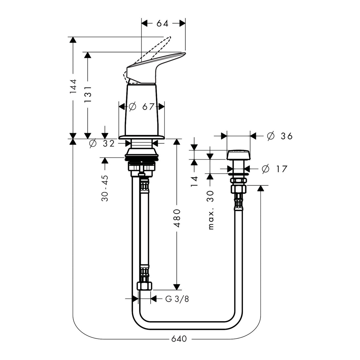 Hansgrohe-Logis-Q-Bidet-set-with-vertical-spray-71629-technical-01