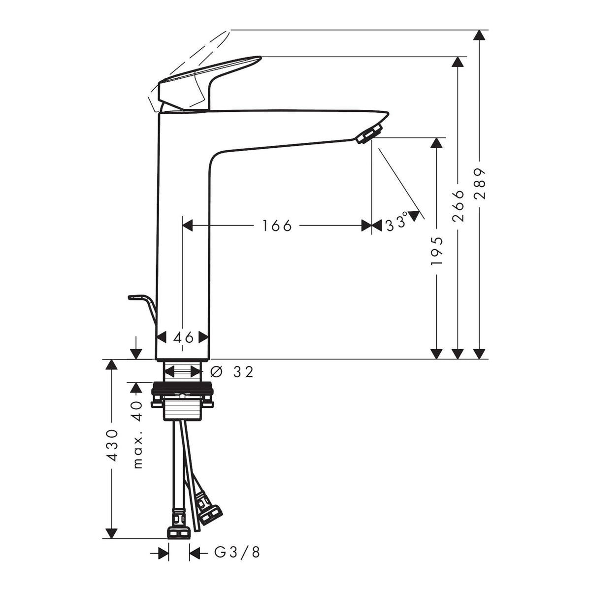 Hansgrohe Logis Single lever basin mixer 190 with pop up waste set 71090000 technical 01.jpg