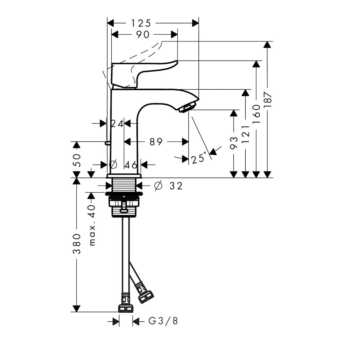 Hansgrohe Metris Single lever basin mixer 100 for handrinse basins with pop up waste set 31088000 technical 01.jpg