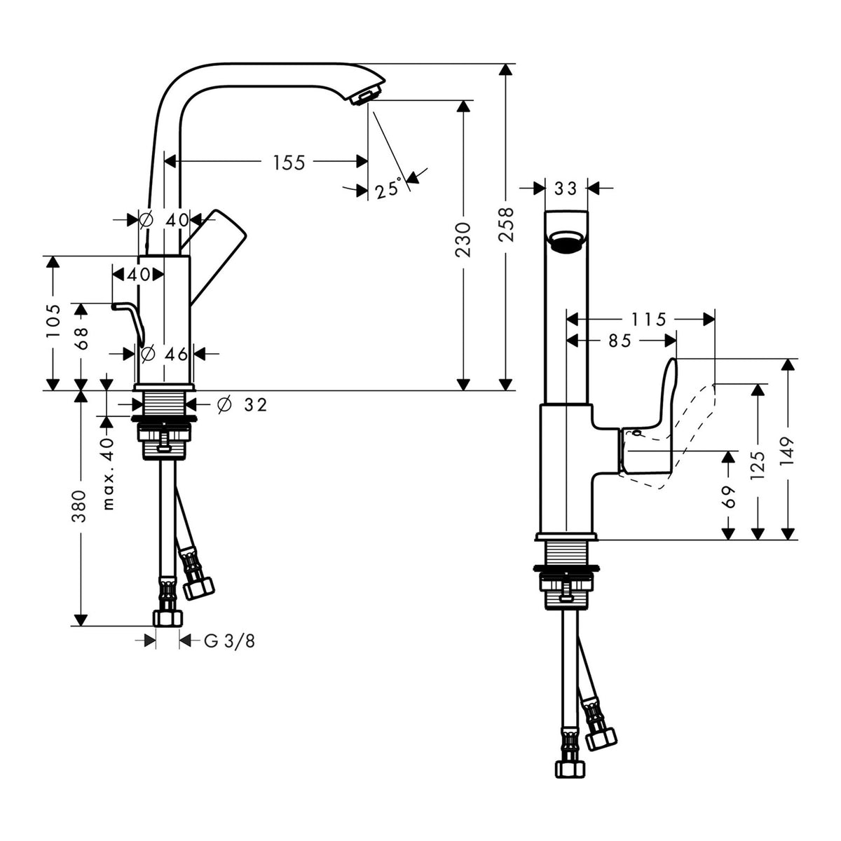 Hansgrohe Metris Single lever basin mixer 230 with pop up waste set 31087000 technical 01.jpg