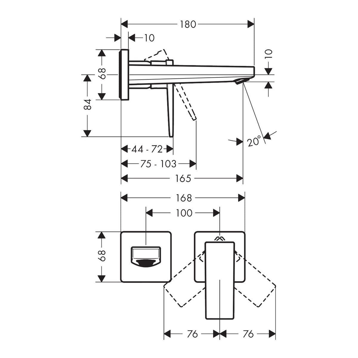 Hansgrohe Metropol Single lever basin mixer for concealed installation wall mounted with lever handle and spout 16 5 cm 32525000 technical 01.jpg