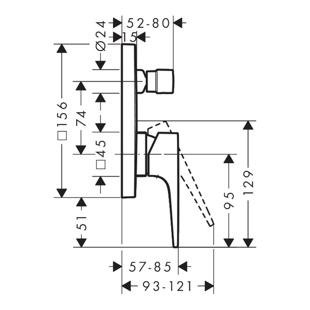 Hansgrohe Metropol Single lever bath mixer for concealed installation with lever handle and integrated security combination according to EN1717 for iBox universal 32546000 technical 01.jpg