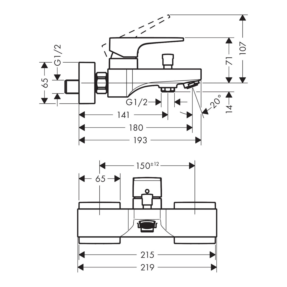 Hansgrohe Metropol Single lever bath mixer for exposed installation with lever handle 32540000 technical 01.jpg