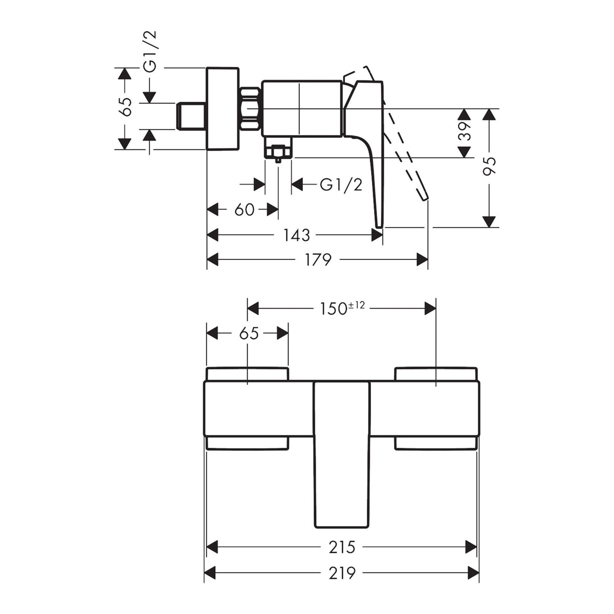 Hansgrohe Metropol Single lever shower mixer for exposed installation with lever handle 32560000 technical 01.jpg