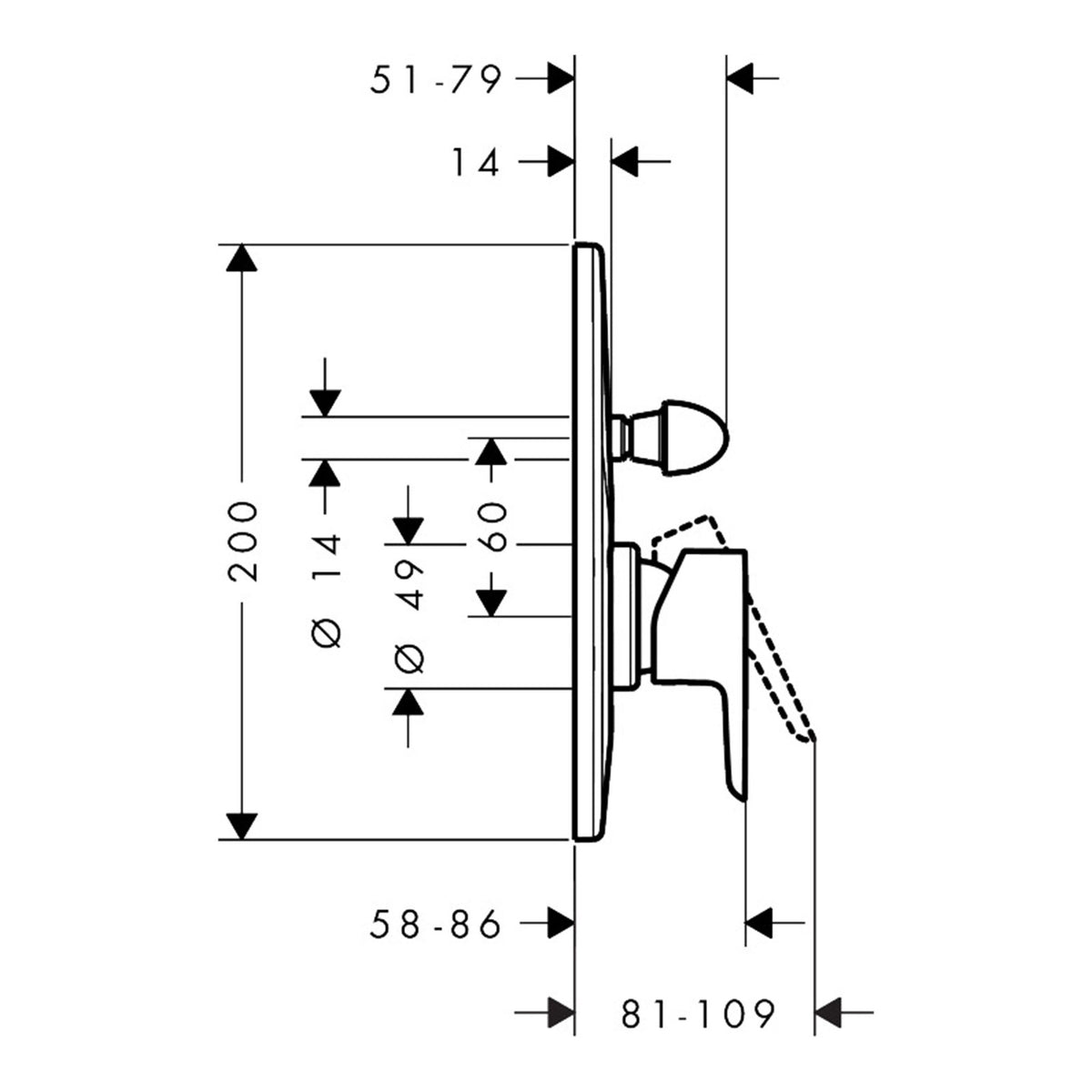 Hansgrohe Neovis Q Single lever bath mixer for concealed installation 71484000 technical 01.jpg