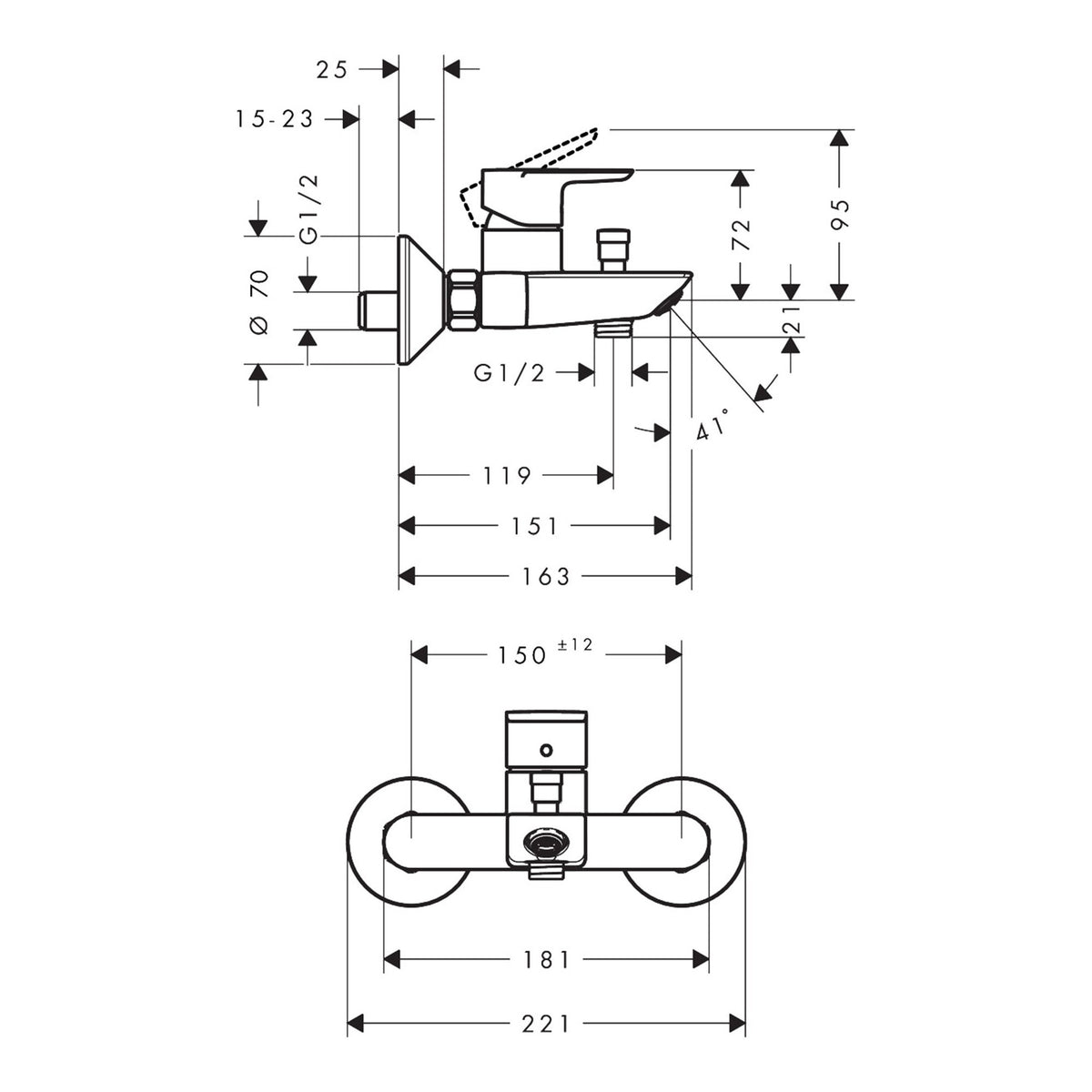 Hansgrohe Neovis Q Single lever bath mixer for exposed installation 71481000 technical 01.jpg