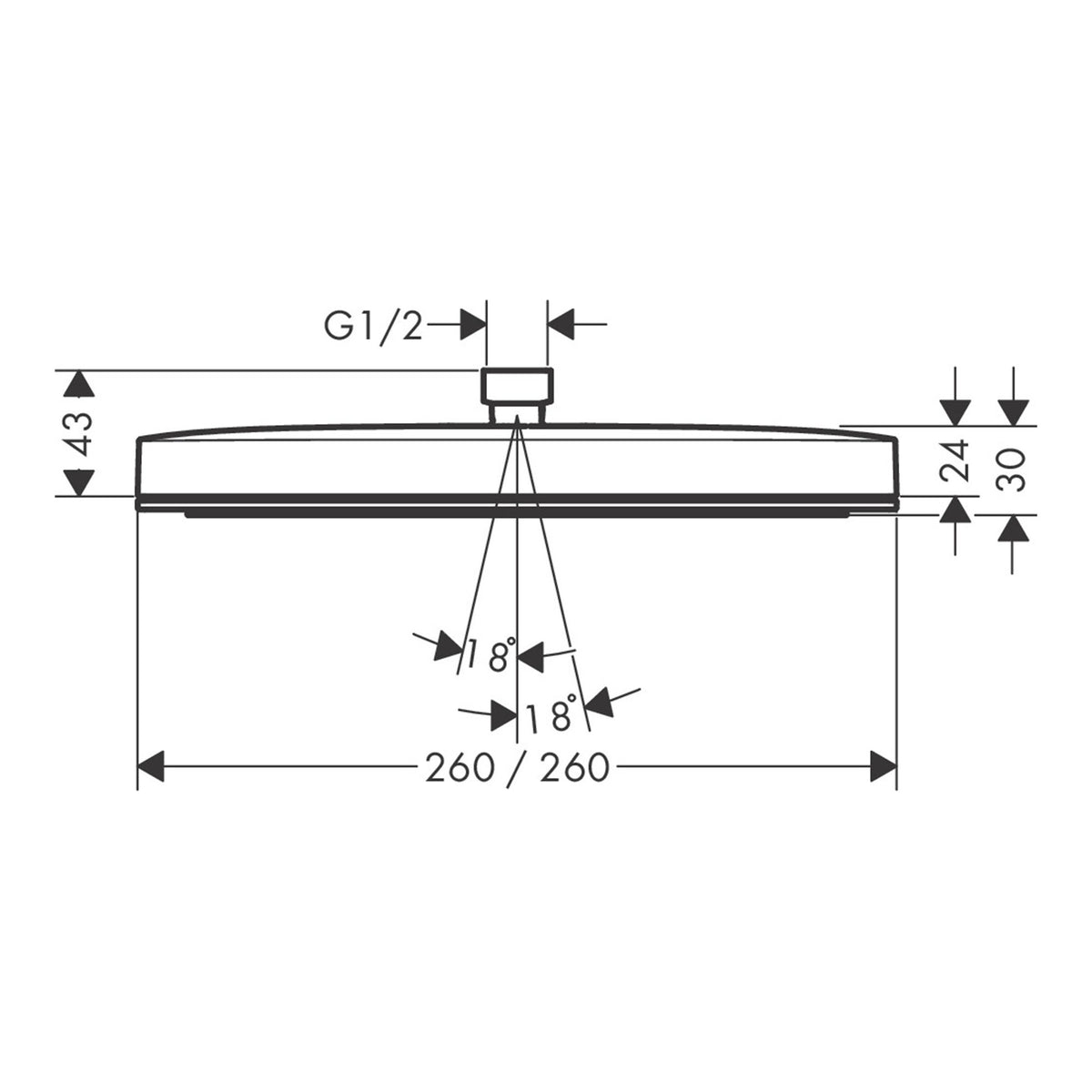 Hansgrohe Pulsify E Overhead shower 260 1jet 24330000 technical 01.jpg