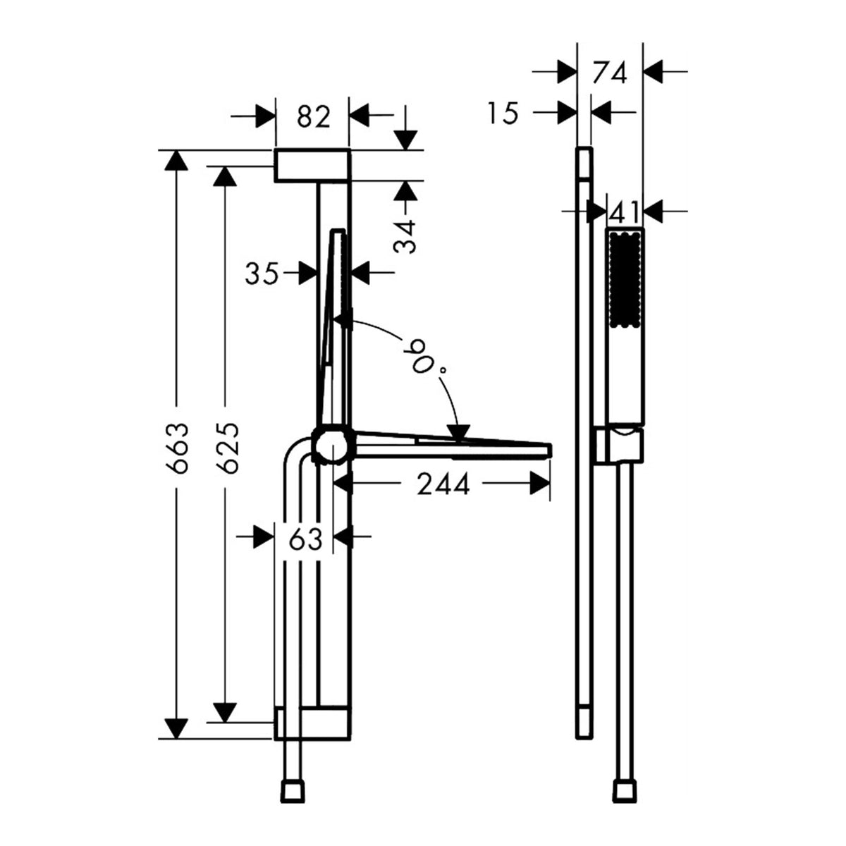 Hansgrohe Pulsify E Shower set 100 1jet EcoSmart with shower bar 65 cm 24370000 technical 01.jpg