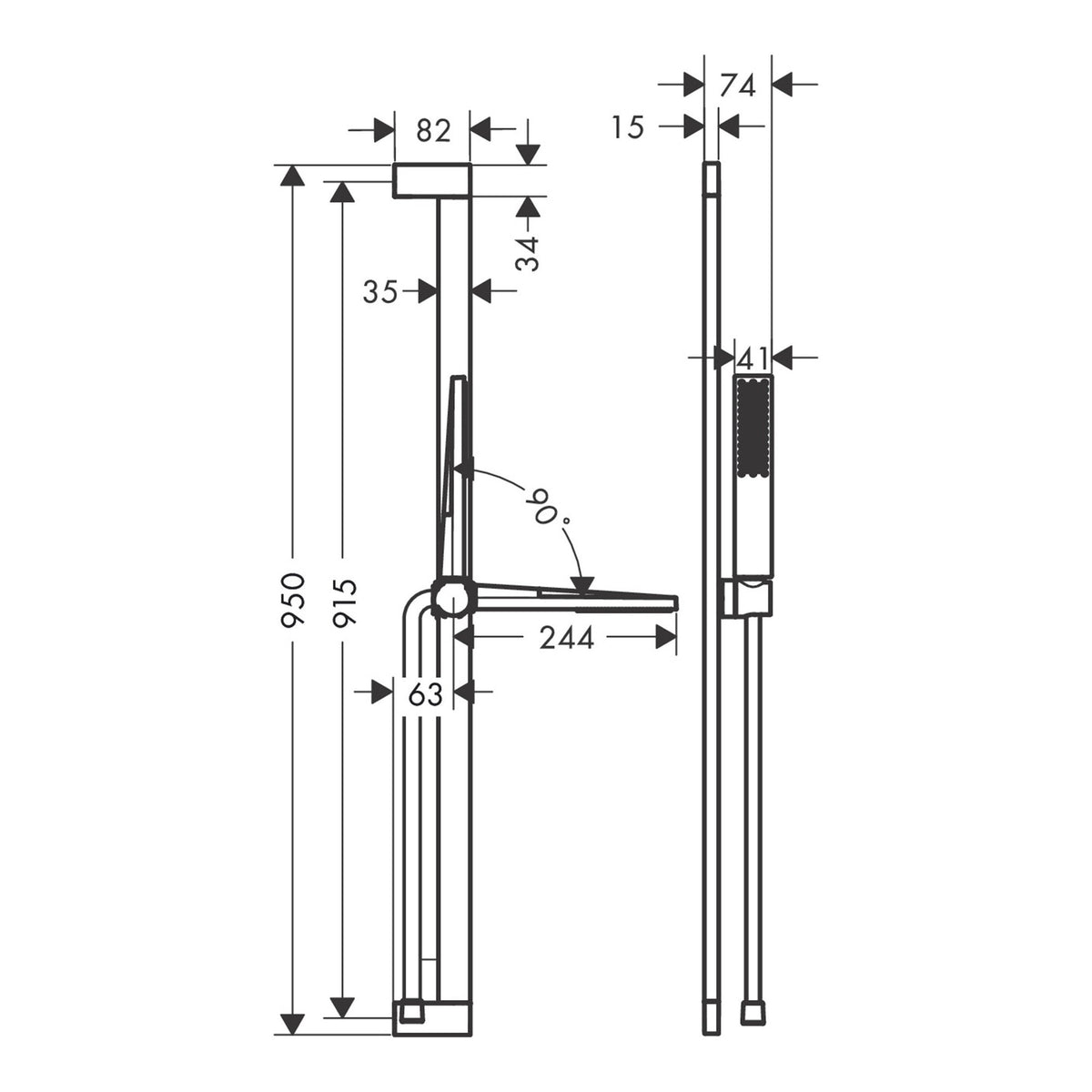 Hansgrohe Pulsify E Shower set 100 1jet EcoSmart with shower bar 90 cm 24380000 technical 01.jpg
