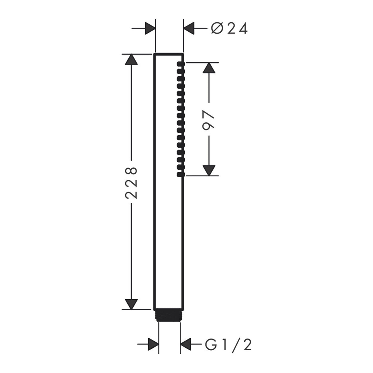 Hansgrohe Pulsify S Baton hand shower 100 1jet EcoSmart 24126000 technical 01.jpg