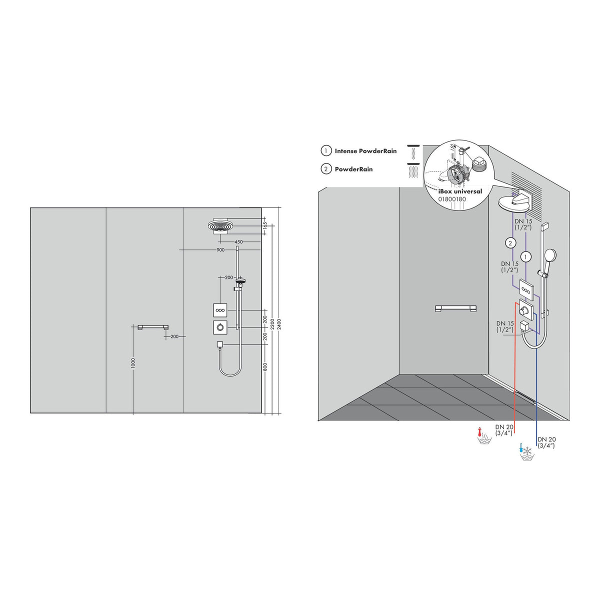 Hansgrohe Pulsify S Overhead shower 260 2jet with wall connector 24150000 technical 02.jpg