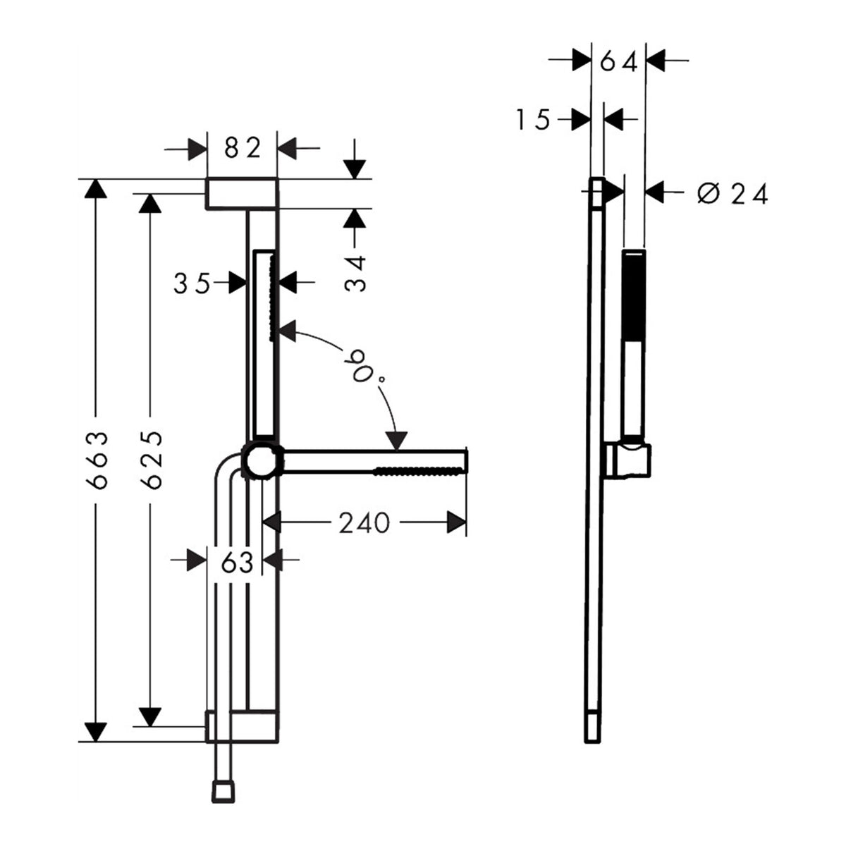 Hansgrohe Pulsify S Shower set 100 1jet EcoSmart with shower bar 65 cm 24373000 technical 01.jpg