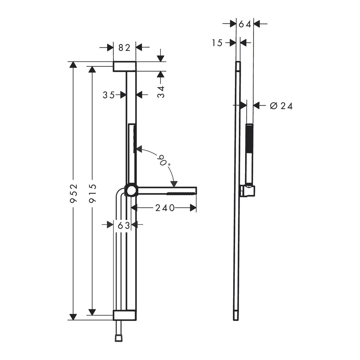 Hansgrohe Pulsify S Shower set 100 1jet EcoSmart with shower bar 90 cm 24383000 technical 01.jpg