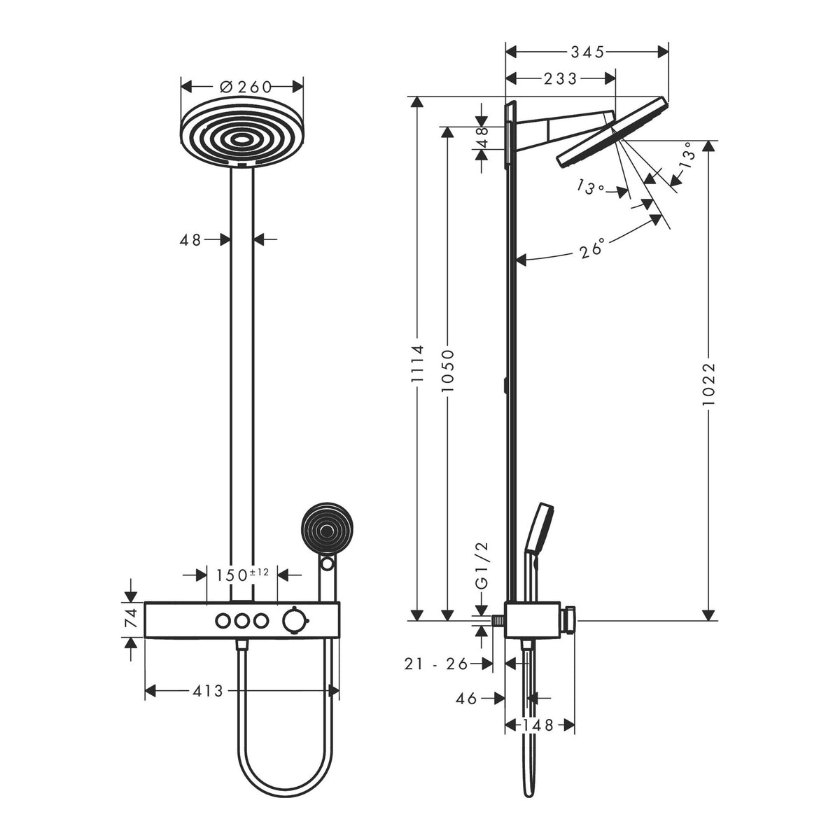 Hansgrohe Pulsify S Showerpipe 260 2jet with ShowerTablet Select 400 24240140 technical 01.jpg