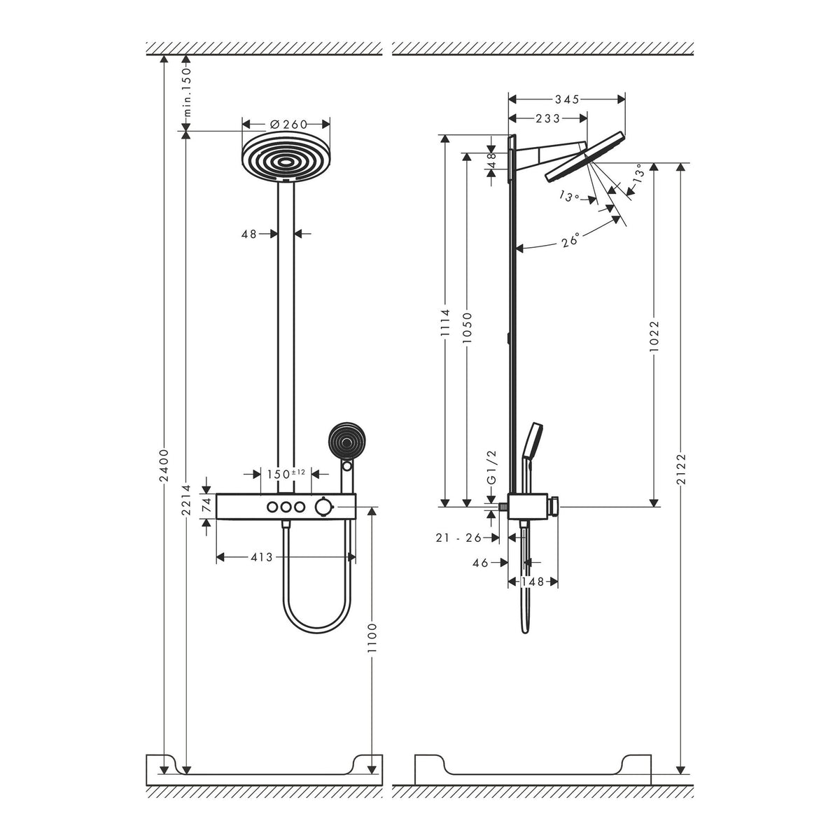 Hansgrohe Pulsify S Showerpipe 260 2jet with ShowerTablet Select 400 24240140 technical 02.jpg
