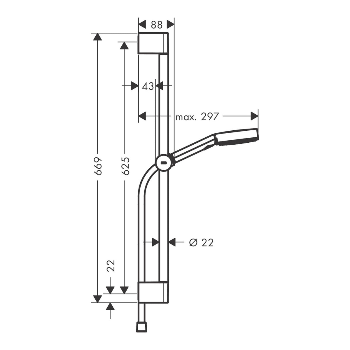Hansgrohe Pulsify Select S Shower set 105 3jet Relaxation EcoSmart with shower bar 65 cm 24161000 technical 01.jpg