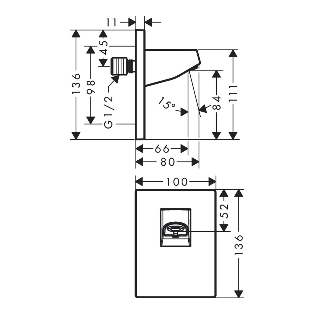 Hansgrohe Pulsify Wall connector for overhead shower 105 24139000 technical 01.jpg